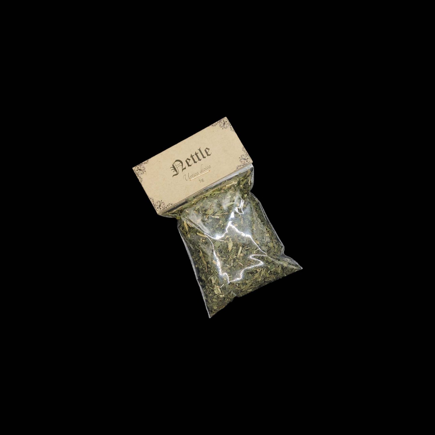 A small, clear bag of nettle.