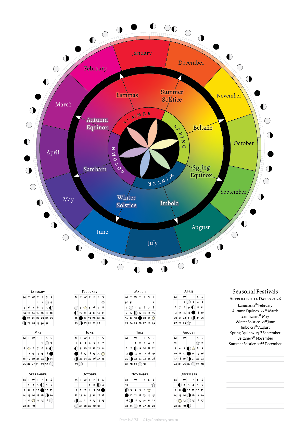 2026 Printable Calendar (Southern Hemisphere)