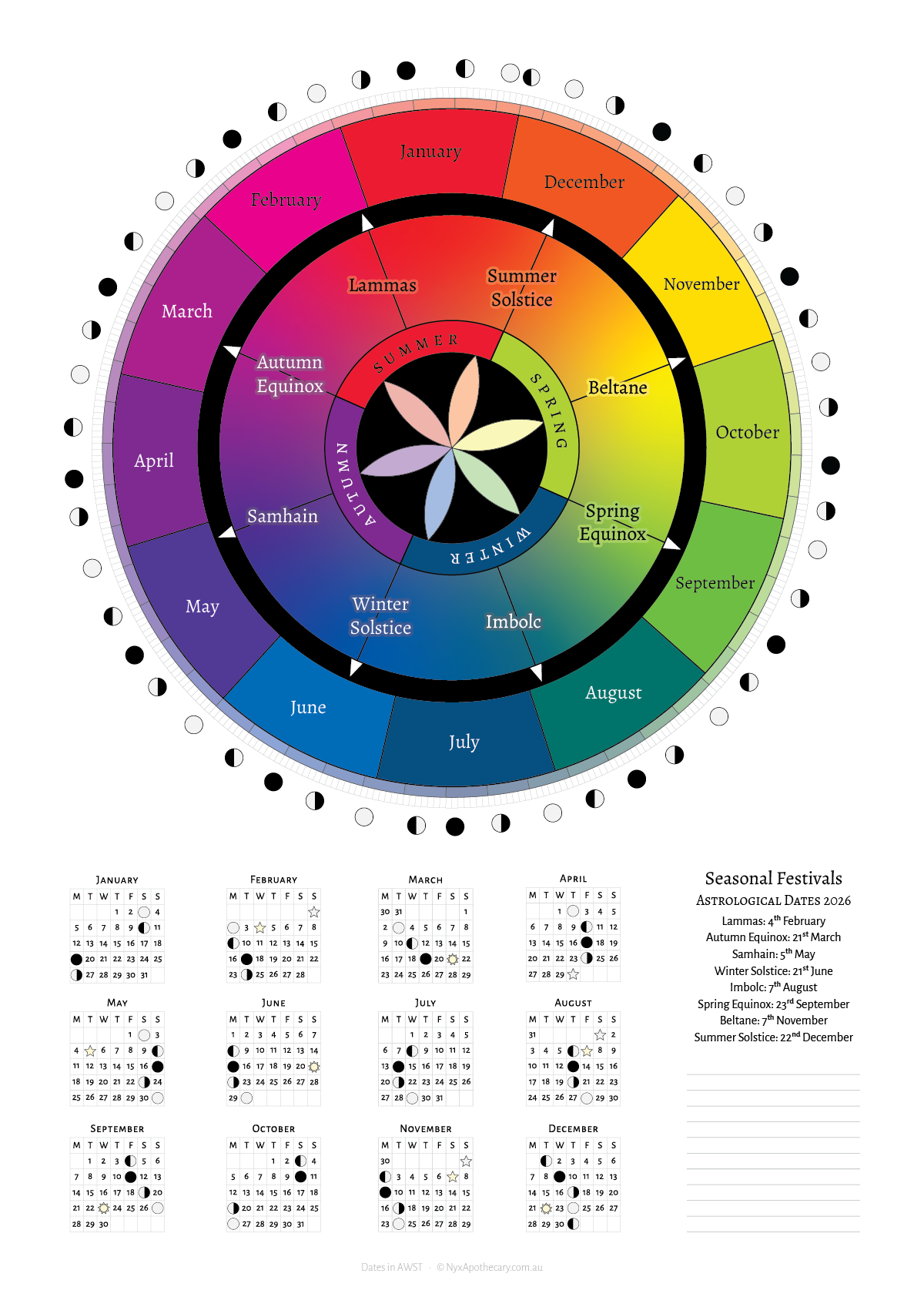 2026 Printable Calendar (Southern Hemisphere)