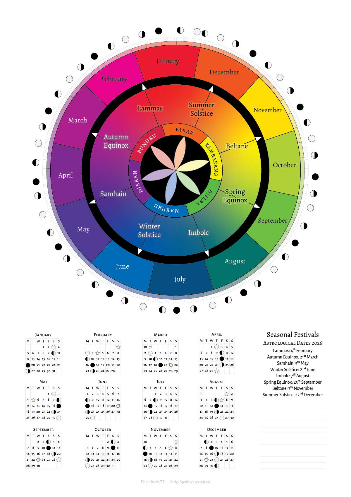 2026 Printable Calendar (Southern Hemisphere)