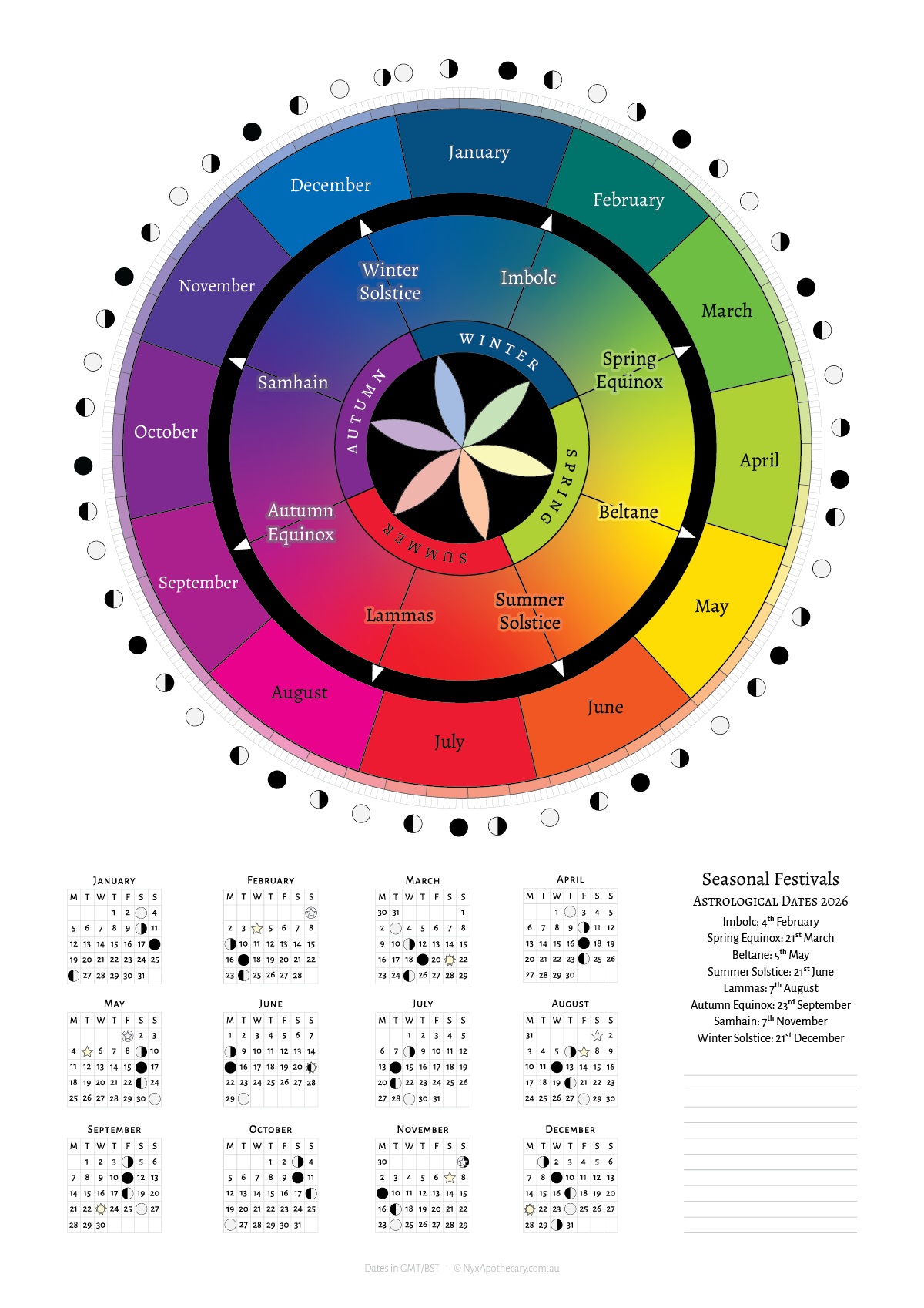 2026 Printable Calendar (Northern Hemisphere)