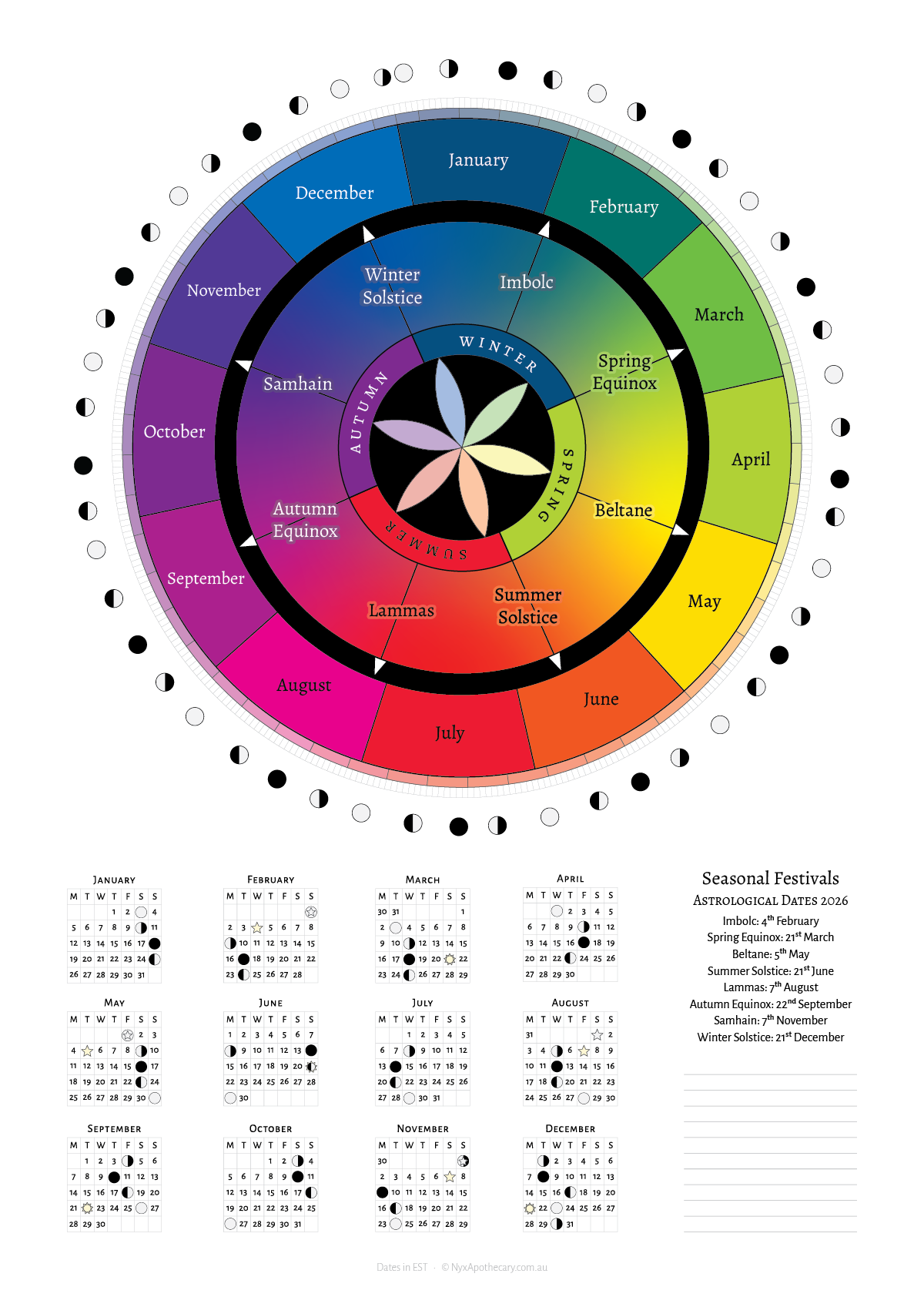 2026 Printable Calendar (Northern Hemisphere)
