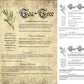 Collage of 3 versions of the Tea-Tree grimoire page: with a readable/serif vs script font + with/without background