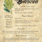 Antique-style grimoire page on the properties of Birdflower, with an aged paper background and script font