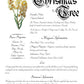 Antique-style grimoire page on the properties of Christmas Tree, with a white background and script font