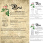Collage of 3 versions of the Rose grimoire page: with a readable/serif vs script font + with/without background