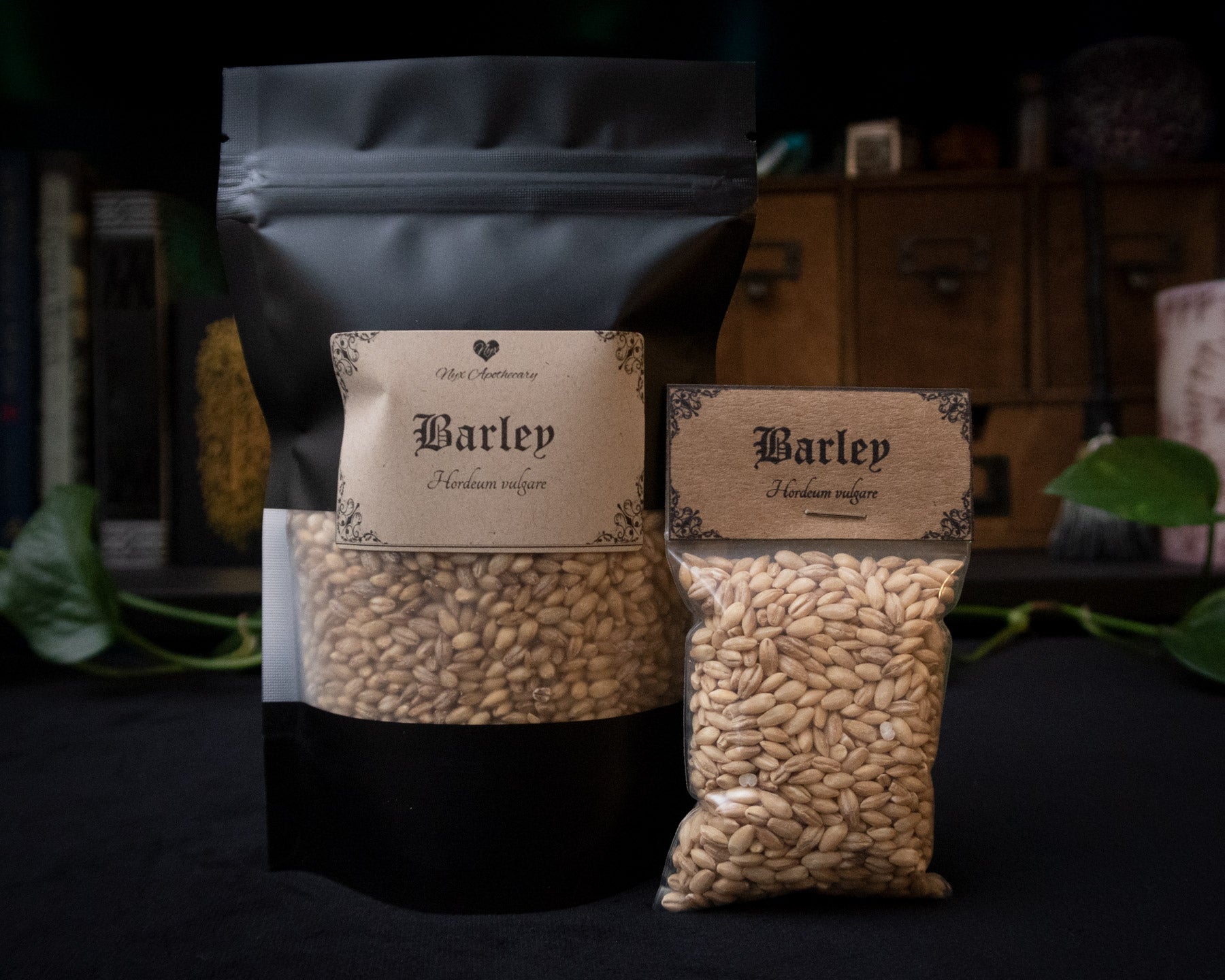 A large and small bag of barley
