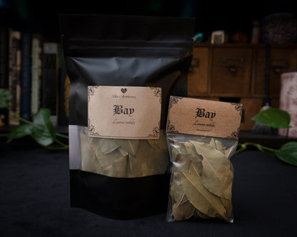 Large and small bags of bay leaves