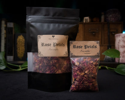 Small and large bags of rose petals